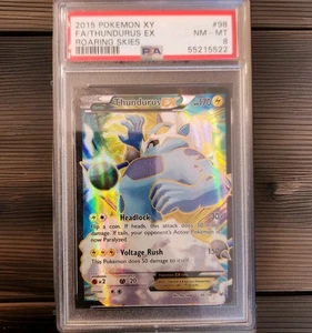 2015 Pokemon - Thundurus EX (98 Full Art) 98/108 Roaring Skies Holo - PSA 8 - Picture 1 of 2