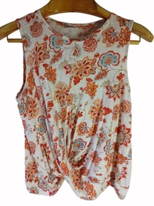 J Jill Love Leinen Blumen Strick Tank Top M weiß orange rosa Twist gebänderter Saum - Bild 1 von 14