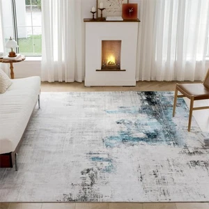 Boho Area Rug, Non Shedding 8x10 Washable Rug with Non Slip Backing, Blue Abs... - Picture 1 of 9