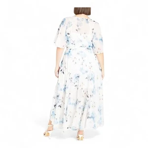 *NEW* CITY CHIC Shy Orchid Maxi Dress Front Wrap Floral Blue Ivory - Size 18 - Picture 1 of 8