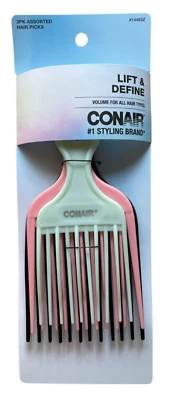Lift & Define Hair Pick Combs - Assorted Colors - Conair  3 Count - Image 1 of 2