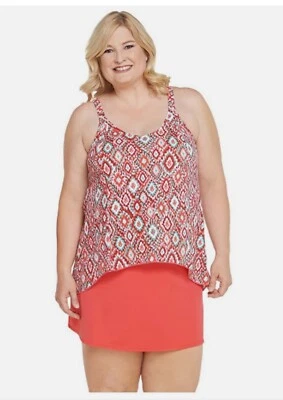LOTE! D&Co Beach Cover-Up Y Traje de Baño Tankini Top y Falda de Natación - Talla Grande 1X, 20W Foto 1 de 4
