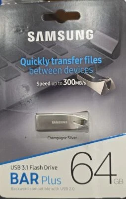 SAMSUNG 300MB/s Metal U Disk BAR Plus 64GB Silver USB Flash Drive Champagne lot - Image 1 of 4