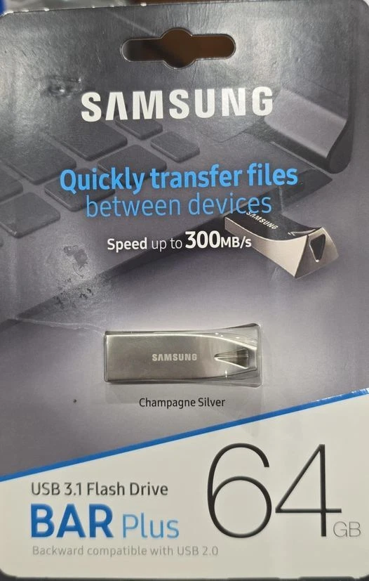 SAMSUNG 300MB/s Metal U Disk BAR Plus 64GB Silver USB Flash Drive Champagne lot - Image 1 of 4