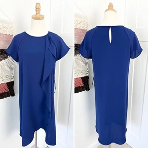 Adrianna Papell Flutter Sleeve Gauzy Crepe Draped A-Line Dress Blue Size 8 NWT - Picture 1 of 11