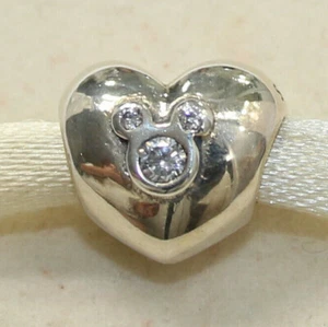 New Authentic Pandora Charm Disney Heart of Mickey 791453CZ Bead W Suede Pouch - Picture 1 of 5