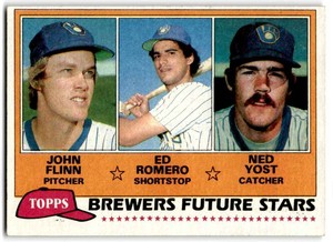 1981 Topps Brewers Future Stars - John Flinn/Ed Romero/Ned Yost RC #659