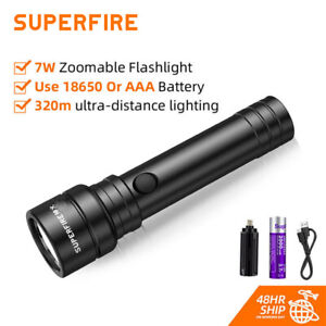SUPERFIRE Super Bright Flashlight LED Rechargeable Zoom Torch (Without battery)