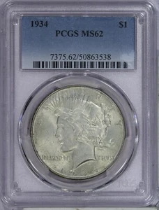 1934 Peace Dollar $1 PCGS MS62 - Picture 1 of 4