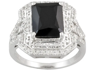 3.75 CT  BLACK SPINEL  W .96 CT WHITE TOPAZ~ 925 STERLING SILVER RING SZ 7 ~NIB - Image 1 of 4
