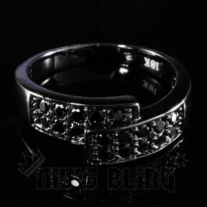 18K Black Gold Plated Iced MICROPAVE Engagement Band CZ HipHop Pinky Ring - Picture 1 of 3