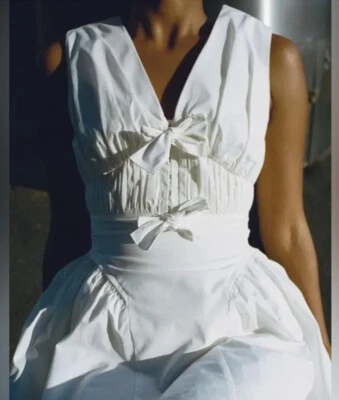 Mini Vestido Autorretrato Blanco Plisado Lazo Talla 8 Nuevo Con Etiquetas Foto 1 de 4