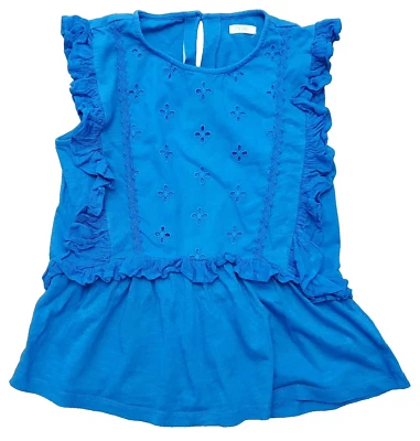 Next Fille Bleu Sans Manches Tunique Style Gilet Haut Mélange De Coton 10 Ans - Photo 1/3