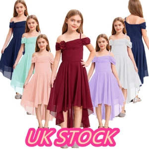 Girl Off Shoulder Chiffon Dress Wedding Bridesmaid Dress Princess Pageant Gown - Picture 1 of 72