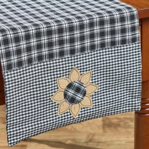 Stafford Sunflower Black Cream Country Farmhouse Table Runner 13"x54" - Picture 1 of 3