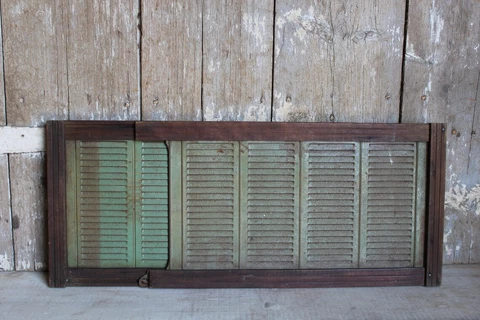 Antique Farmhouse Window Vent, Vintage Green Metal Window Louver, Sliding Vent Cover