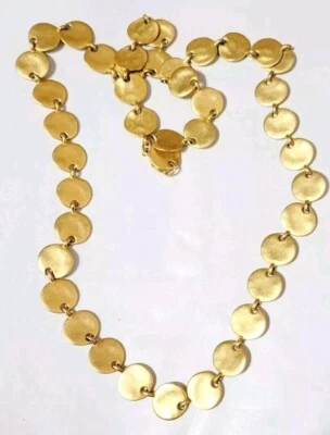 Premier Designs Matte Gold Disc Long Necklace 28” Designer Modernist gn01-51 - Image 1 of 4