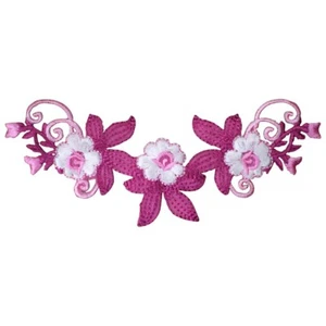 Large Flower Applique Patch - Pink Fuchsia White Bloom Badge 5-3/8" (Iron on) - Picture 1 of 1