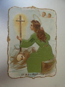 image pieuse gaufrée sainte marie madeleine avec robe en tissus vert - Imagen 1 de 1