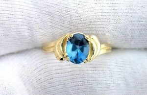14Kt REAL Yellow Gold Oval 8x6 London Blue Topaz Gem Stone Gemstone Ring Size 7