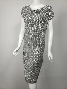 CABI Black Ivory Print Knit Jersey Cowl Neck Gathered Waist Dress sz S - Picture 1 of 4