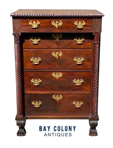 19th C Antique Pennsylvania Neoclassical Mahogany Lingerie Chest / Dresser Cover