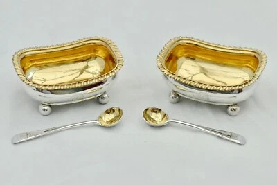 RARE PAIR of GEORGE IV HM STERLING SILVER GILT SALTS and SALT SPOONS 1820 - Image 1 of 4