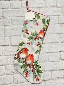 Medias de Navidad Nicole Miller Home 22" pájaros rojos con cuentas acebo copos de nieve - Imagen 1 de 2