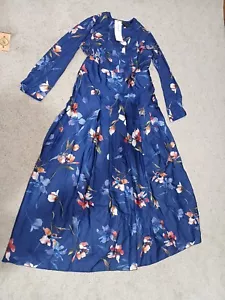 Vestido Annah Hariri Modesto Azul Floral Nuevo con Etiquetas Talla US14 Manga Larga Maxi - Imagen 1 de 13