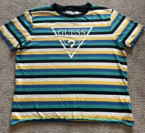 Vintage GUESS Jeans Striped T-Shirt Size XL Multi Colored Retro 90’s *see photos - Picture 1 of 9