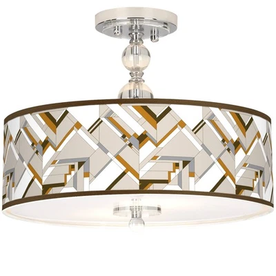 Craftsman Mosaic Giclee 16" Wide Semi-Flush Ceiling Light - Image 1 of 4