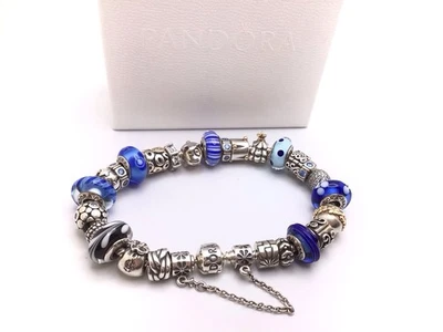 "Pulsera Pandora 925 de 9"" TOTALMENTE CARGADA 26 dijes y plata de seguridad oro" Foto 1 de 4
