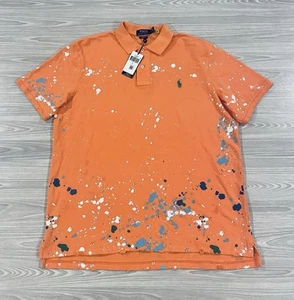 New! Polo Ralph Lauren Distressed Orange Paint Splatter Shirt Men’s Size Large - Picture 1 of 5