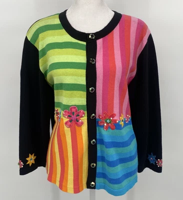 Винтажный Jack B быстрый свитер женщин маленький M радуга блестки бисером бабушка кардиган - Изображение 1 из 4