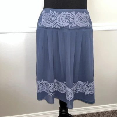 Falda Sundance Mujer Talla 16 Azul Seda Paisley Bordada Forrada Plisada Midi Foto 1 de 4