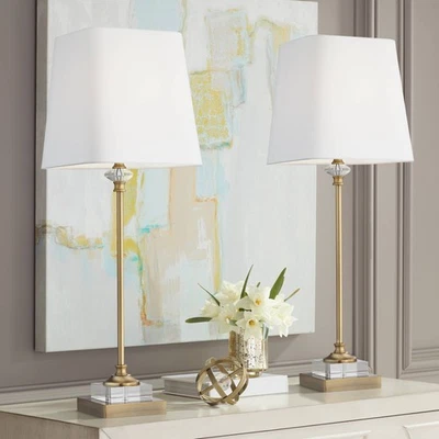 Juego de 2 lámparas de mesa buffet tradicionales de oro y cristal Regency Hill Julia Foto 1 de 4