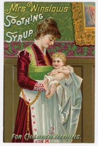 Victorian Trade Card Mrs. Winslow's Soothing Syrup - Mother Child 1889 Calendar - Picture 1 of 2