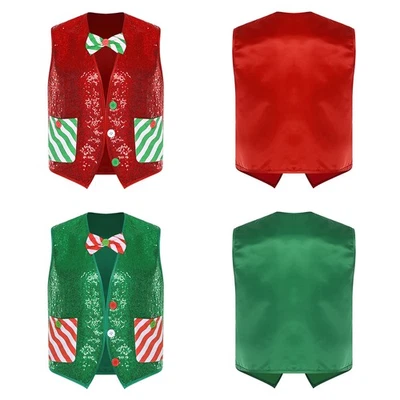 Camiseta sin mangas de carnaval de Navidad frente abierto con chaleco con pajarita para hombre Foto 1 de 3