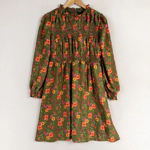 ZAC Zac Posen Kids Dress Girls XXL 18 Green Floral Smocked Mock Neck Long Sleeve - Picture 1 of 9
