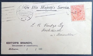 Australia Victoria OHMS cover 1909 1d perfin OS official Agriculture Hochkirch - Picture 1 of 3