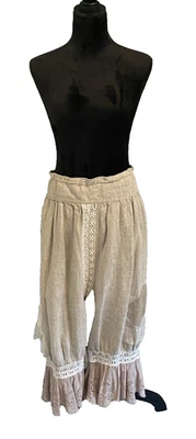 Pantalones de lino Magnolia Pearl Colección Granja Bloomers Floral Ojales Encaje Borde-OS Foto 1 de 4