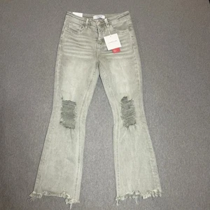 Pantalones de mezclilla acampanados para mujer Lovervet by Vervet tiro alto dobladillo crudo. Talla 27/5 - Imagen 1 de 6