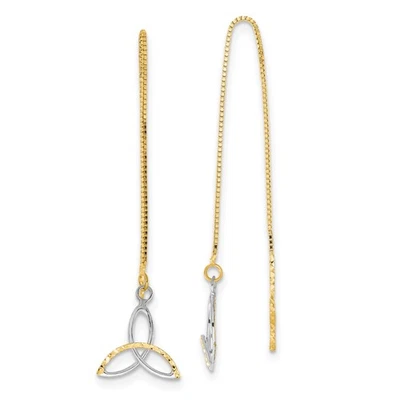 14k Yellow Rhodium Gold Celtic Trinity Knot Threader Earrings Spiritual Dangle - Image 1 of 4