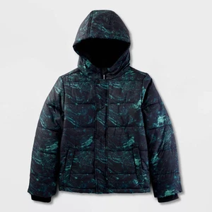 Kids' Abstract Heavyweight Puffer Jacket - Cat & Jack Black S - Picture 1 of 3
