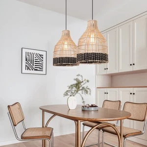1 Light Rattan Pendant Light for Kitchen Island, Wicker Hanging Ceiling Light... - Picture 1 of 7