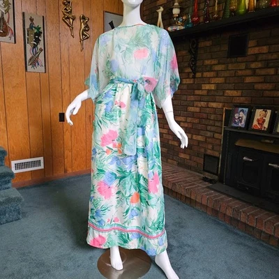 De Colección Años 70 Victor Costa Etéreo Mujer Bohemio Chifón Bufanda Anfitriona Vestido Vestido Vestido S Foto 1 de 4