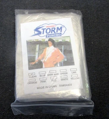 Emergency Storm Poncho Adult One Size Rain Waterproof Lightweight - Clear - Image 1 of 2