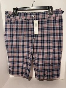 NWT Bobby Jones Golf Shorts Size 8 Navy, Pink, Purple Multi-Color Plaid Shorts - Picture 1 of 10