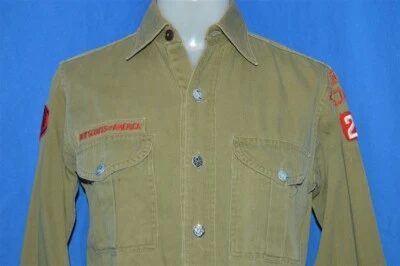 vintage 40s BOY SCOUTS OF AMERICA BSA METAL BUTTON GREEN UNIFORM SHIRT SMALL S - Image 1 of 4