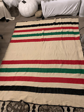 100% wool blanket striped red black green brand tag is missing sz full